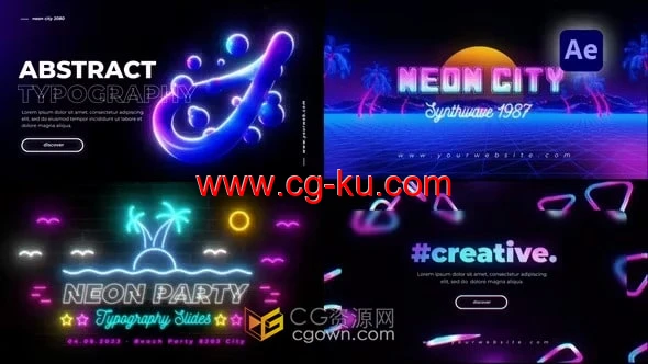 霓虹灯复古排版标题动画-AE模板的图片1
