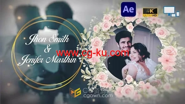 AE模板-浪漫花卉婚礼请柬幻灯片优雅宴会活动邀请函小视频的图片1