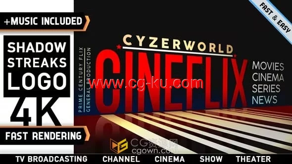 带有3D阴影条纹标志大文字标题动画电影片头节目介绍-AE模板的图片1