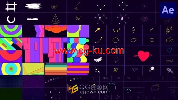 100多个彩色2d卡通叠加形状元素-AE模板的图片1