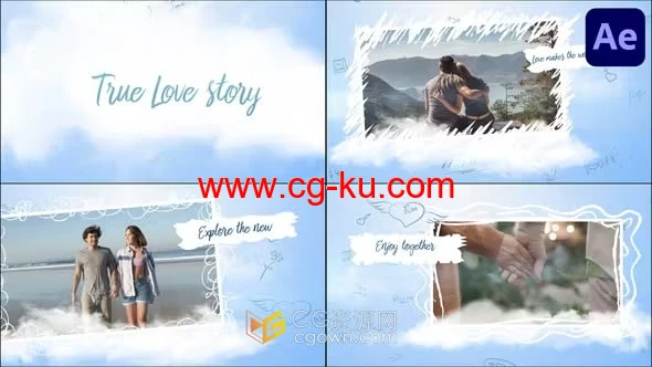 AE视频模板-蓝天白云场景美丽浪漫照片作品集婚礼家庭相册的图片1