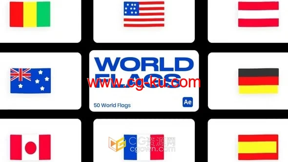 50个卡通世界旗帜国旗动画元素-AE模板的图片1
