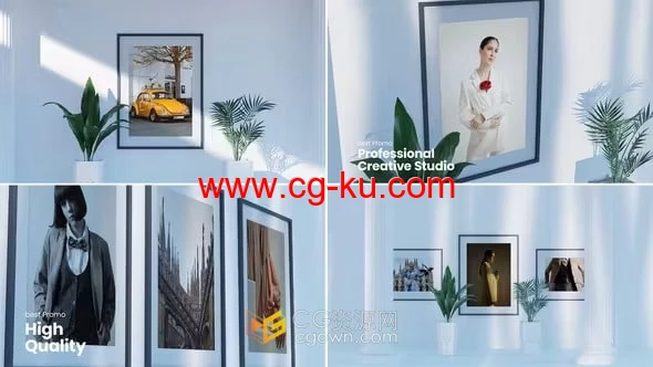 AE模板-简约清新艺术画廊3D场景摄影作品照片展示的图片1