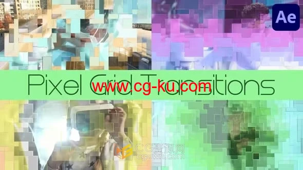12种带有内置配乐的像素网格过渡效果-AE模板的图片1