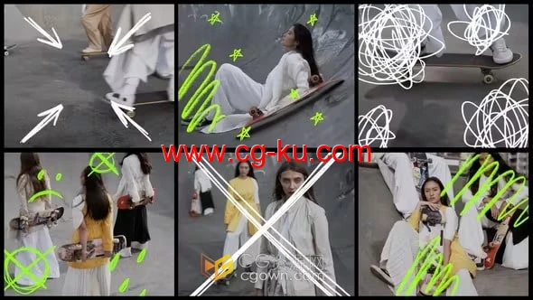 PR模板-9个带有框架和手绘元素作品的拼贴场景的图片1