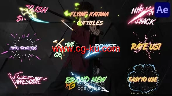 动漫飞行武士刀剪辑字幕卡通文字动画-AE标题模板的图片1