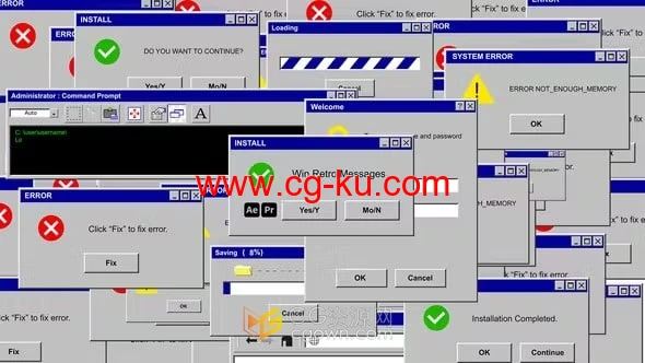 错误消息下载提示复古老式Windows弹窗动画-AE与PR模板的图片1