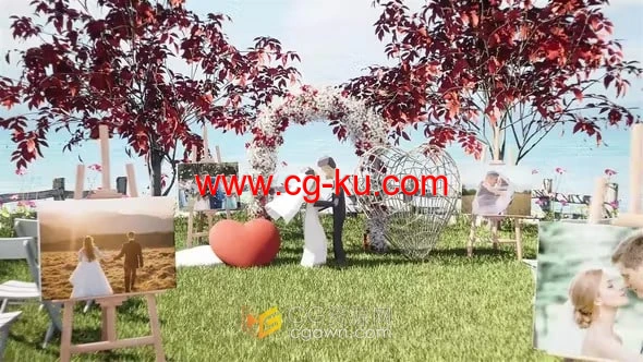 浪漫户外婚礼场景制作婚礼请柬视频动画-AE模板的图片1