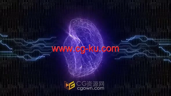 垂直3D人工智能大脑和AI技术背景循环视频素材的图片1
