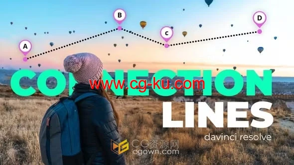 DR达芬奇模板-直线点线虚线链接点连接线旅游视频地图指针定位线路的图片1