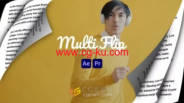 多页翻转过渡创建逼真的书籍杂志翻页效果-AE与PR模板的图片1