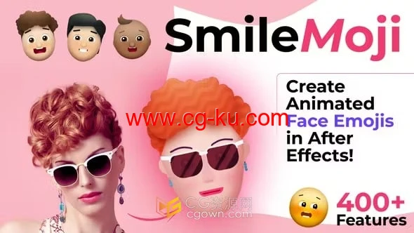 50多个表情符号角色和唇形同步面部动画SmileMoji-AE模板的图片1