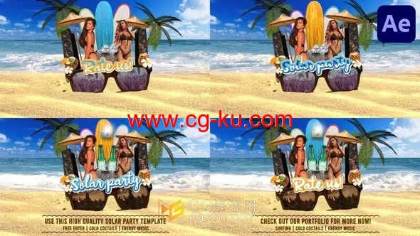 AE模板-夏季创意沙滩派对活动预告假期旅行热门优惠广告的图片1