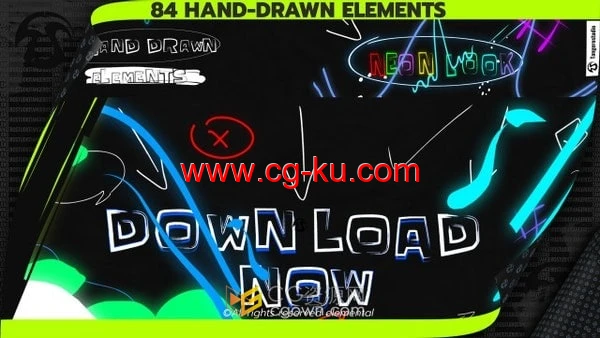 AE模板-84个字母符号手绘设计元素动画集合视频叠加效果的图片1