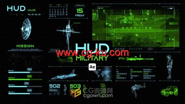 HUD军事主题科技界面信息图表元素-AE与PR模板的图片1