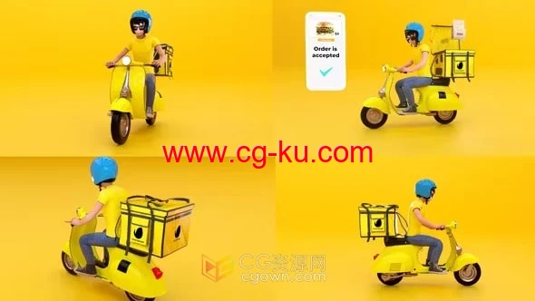 3D卡通外卖配送服务广告-AE模板的图片1