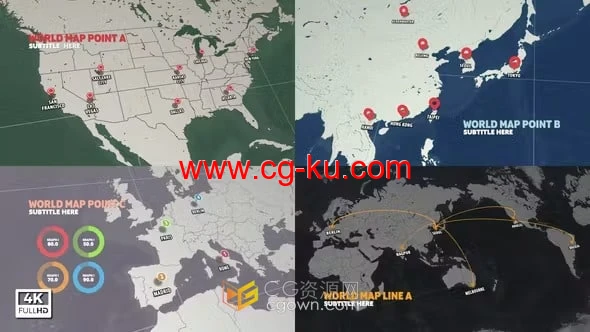 AE模板-3D世界地图全球商业布局互联网技术旅行路线信息图的图片1