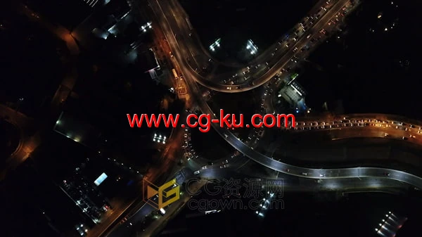 夜间城市交通立交桥车流鸟瞰图-视频素材免费下载的图片1