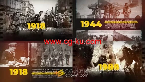 AE模板-历史时间轴幻灯片电视节目纪录片黑白相册的图片1