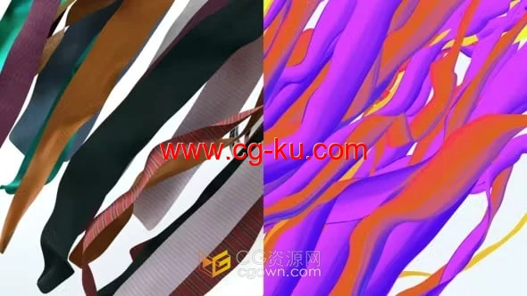 AE模板-多彩绸缎布料仿真丝带揭示品牌3D标志LOGO动画的图片1