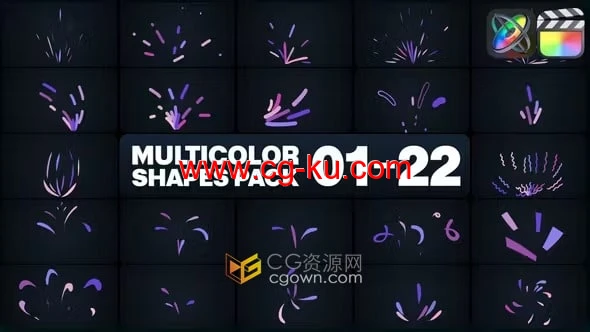 22组多彩图形元素MG动画特效FCPX插件Multicolor Shapes的图片1