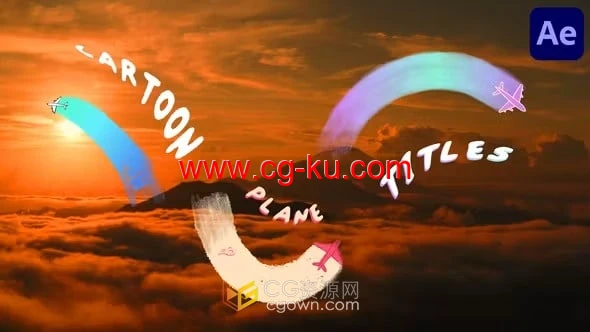 AE模板-卡通飞机标题漫画彩虹云朵文字动画片尾字幕脚注的图片1