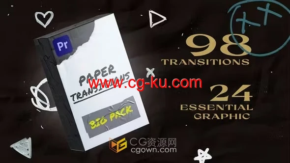 PR模板-98组纸张过渡照片拼贴撕纸彩纸擦拭纸动画及包装纸标题的图片1