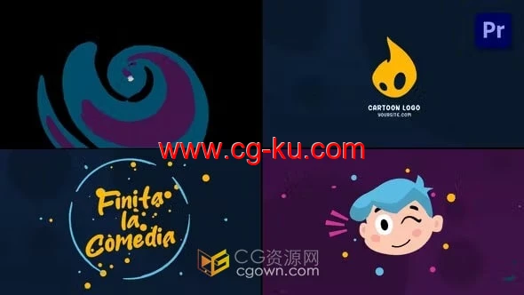 PR模板-2D卡通眨眼标志开场白可爱表情符号LOGO片头的图片1