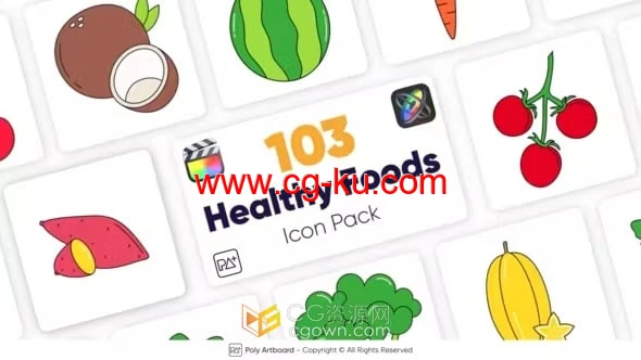 FCPX共103个卡通水果蔬菜食物图标动画Healthy Food Icons的图片1