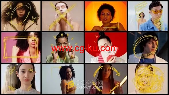 AE模板-多屏拼贴场景手绘边框涂鸦元素动画的图片1