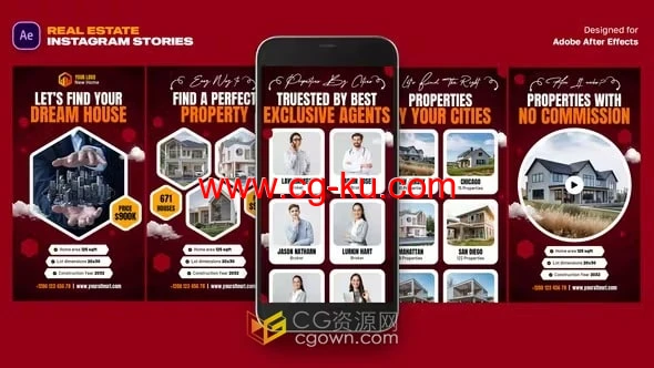 AE模板-垂直版房地产视频广告多用途动态竖屏广告的图片1