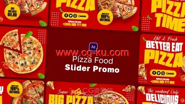 AE模板-餐饮服务广告宣传披萨快餐食品滑块动画促销的图片1