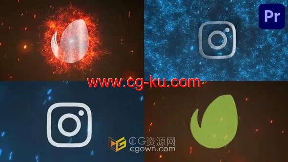 PR模板-火花流动黑暗风格化场景火热的金属标志的图片1