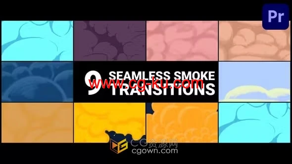 Premiere模板9组无缝MG动画卡通烟雾过渡视频转场效果的图片1
