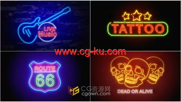 AE模板-用于片头片尾霓虹灯标题场景夜店俱乐部门牌图标的图片1