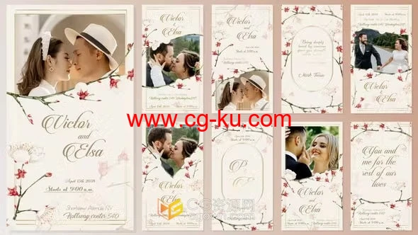 AE模板-优雅素净简约花卉竖屏婚礼请柬活动邀请卡的图片1