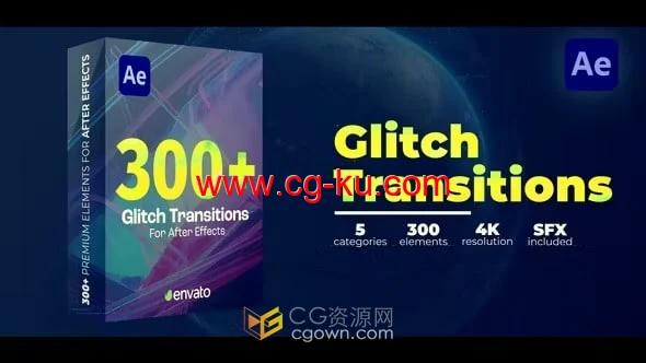 免费下载300个故障过渡Glitch Transitions Pack-AE模板的图片1