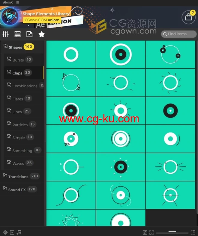 AE与PR脚本形状元素动画预设库140个MG动画210种转场170种音效的图片2