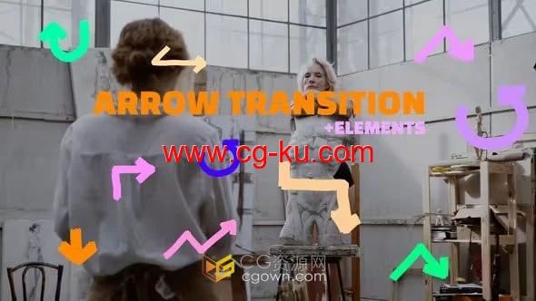 彩色画笔绘制箭头过渡样式元素免费下载PR模板的图片1