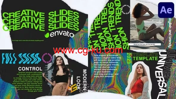 AE模板-杂志风格多彩艺术拼贴撕裂皱纸创意幻灯片的图片1