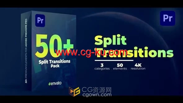 50+分割过渡效果元素Split Transitions Pack-PR转场模板的图片1
