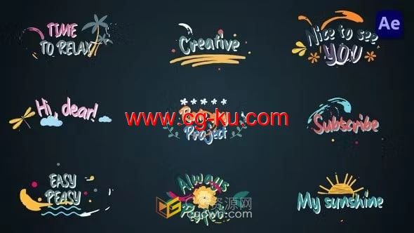 Colorful Lyric titles AE模板9种设计多彩歌词标题字幕动画的图片1