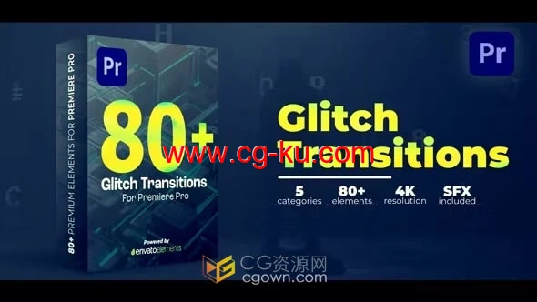 80+ Glitch Transitions PR模板故障特效转场过渡动画的图片1