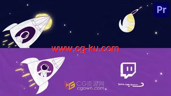 漫画风格卡通宇航员火箭标志开场动画-PR模板的图片1