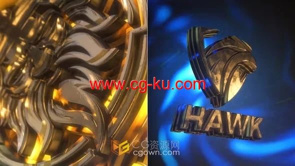 AE模板-3D金色玻璃标志神秘金属质感游戏LOGO的图片1