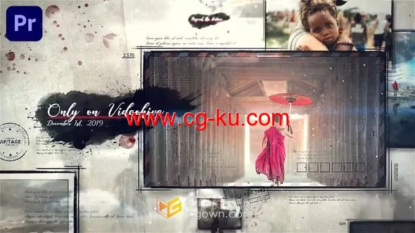 水墨风信笺邮戳效果照片记忆幻灯片-PR相册模板的图片1