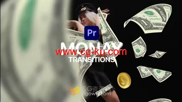 PR过渡模板-飞行美元钞票和硬币动画货币转场动态图形效果的图片1