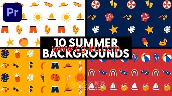 Summer Backgrounds PR模板夏季元素图标动画视频背景10种的图片1