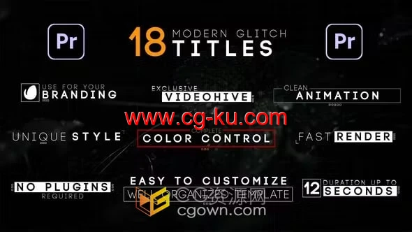 Titles Promo PR模板18个现代故障游戏文字标题动画的图片1