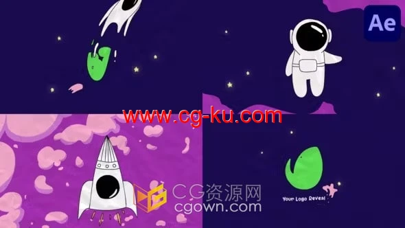 卡通宇航员手绘MG动画LOGO视频片头AE模板的图片1